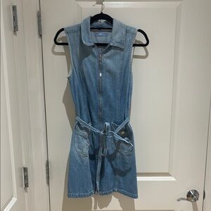 7 for all mankind size small Denim Zip-Front Sleeveless Dress — Light Blue